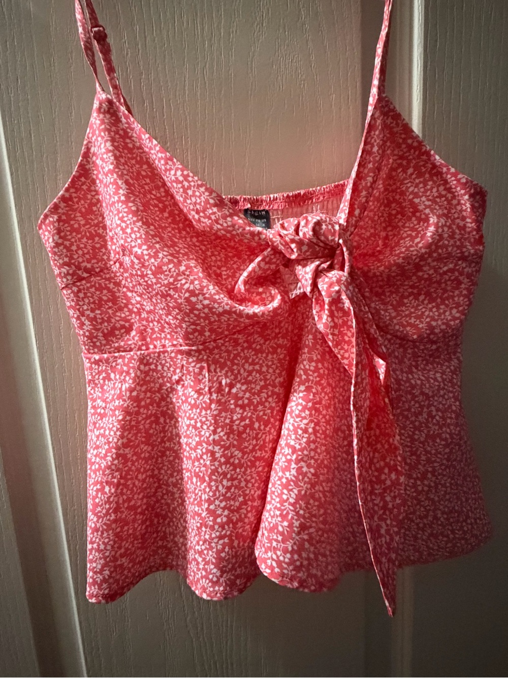 SHEIN Pink Floral Tie-Front Spaghetti Strap Camisole